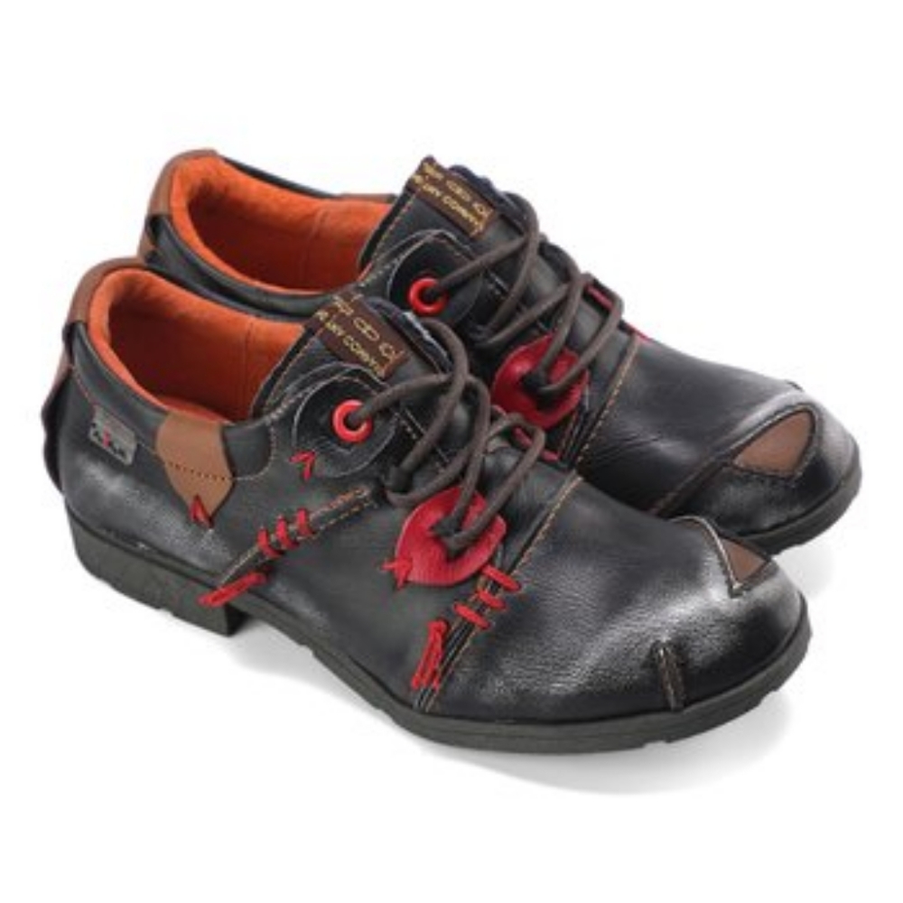 TMA "Maia" Black Patch-Accent Leather Oxford